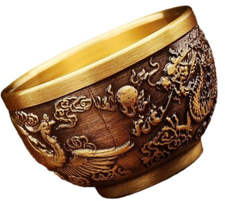 Veemoon taza de té de latón tazas de té asiático cáliz chino copa cáliz taza de estilo chino tazas de té chino copas antiguas vasos de copa taza de metal china Golden