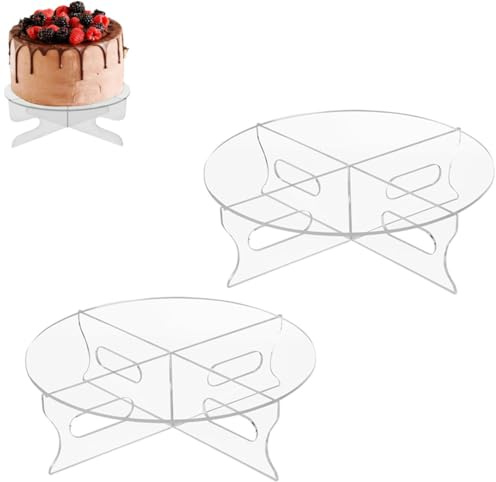 AISIBO Acrylic Cake Stand with Base, Plastic 1 Tier Round Clear Cupcake Holder Dessert Macaron Display Rack Serving Platter for Birthday Tea Party Wedding (2 Pack)