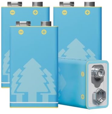 Rechargeable 9V Batteries 3600mWh High Capacity USB Recharge with Type-C Cable for Smoke Detector/Alarms, Multimeters, Remote Controller, Electric Guitar, Wireless Microphone (4Pcs)