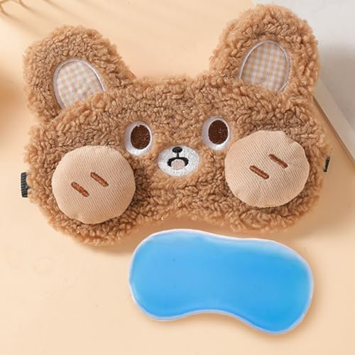 Jorun Cooling Gel Eye Mask - Reusable Eye Masks for Puffy Eyes,Dry Eyes,Headache Relief - Cute 3D Rabbit Cooling Sleep Mask can be Used for Both Adults and Children(Brown)