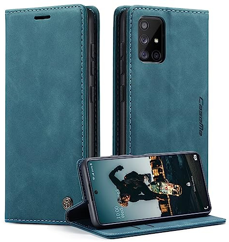 WJXEXRS Handyhülle für Samsung Galaxy A71 4G Hülle, Premium Klapphülle Leder Schutzhülle Klappbar mit Kartenfach Ständer Magnet Handytasche Standfunktion Flip Case Lederhülle Samsung A71 - Blaugrün