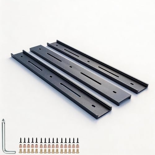 Versteckte Halterung für Tischplatten, Holzbearbeitung, C-K-Stahlstütze, schwarze Beschichtung, lange Löcher (passend für verschiedene Breiten) und 2 Befestigungsschraubenarten (Upgrade, 3 Stück)