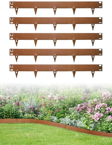 Bordatura da Giardino 5 Pezzi 5.37m,Alta 16.5cm Bordure per Aiuole Flessibile,Bordura Corten per Giardino in Metallo,Bordo di Separazione Piante Orto,Marrone