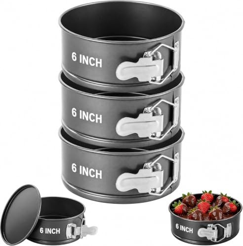 LOPYXBR 3PCS 16cm Springform Cake Tin, 6 Inch Cake Tins for Bakings | Non-Stick Loose Bottom Cheese Cakes Tins for Baking 6 Inch Round, Black Cakes Tin for Baking for Restaurants, Home Kitchen