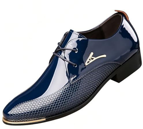 TvzsiY Zapatos de Vestir Oxfords Punta Puntiaguda para Hombre Zapatos de Formales Charol Vintage con Cordones para Boda Negocios Formales