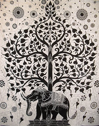 Jaipur Grand arbre de vie Tapisserie, éléphant indien Décoration murale à suspendre