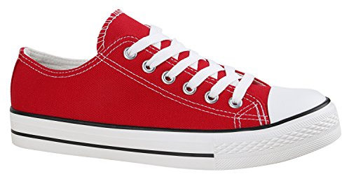stiefelparadies Damen Sneakers Low Canvas Schuhe Turnschuhe Freizeit 134155 Rot Autol 37 Flandell