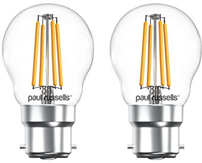 paul russells LED Filament Golf Ball Light Bayonet Cap B22, 40w Equivalent Replacement G45 Bulbs, BC 4.5W 470LM Mini Globe 2700K Warm White Lamps, Chandelier Energy Saving Lightbulbs, Pack of 2