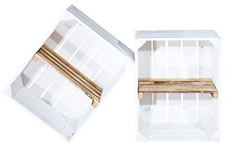 2er Set Weiße Holzkiste mit geflammten Mittelbrett -quer- Obstkiste in weiß und flambiert für Schuhe und Bücher - Regal aus Kiste - Obstkistenregal Regalkiste Kistenregal Wandregal 50x40x30 cm