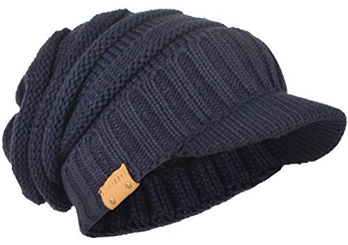 Herren Dick Knit Newsboy Cap Visier Mütze Hut Fleece Gefüttert Strickmützen B319 (Marine)