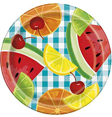 Unique Party 21034 - 18cm Teal Gingham Summer Picnic Paper Plates, Pack of 8