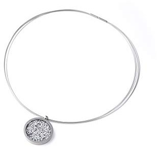 TIABELLE – Collier YOKO aus Titan mit funkelnden Swarovski® Kristallen – Silberfarbene Kette für Damen – allergenfrei & hautverträglich – Handmade in Germany (L=45cm | 30,0mm ø | Crystal)