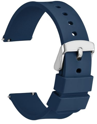 WOCCI 20mm Bracelet de Montre Silicone avec Boucle Argentée pour Femme et Homme (Bleu Foncé)