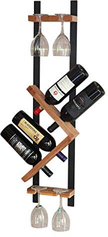 Portabottiglie da Parete in Ferro battuto Nordico, Porta Bicchieri a Calice, 4 Bottiglie di Vino, 4 Bicchieri da Vino
