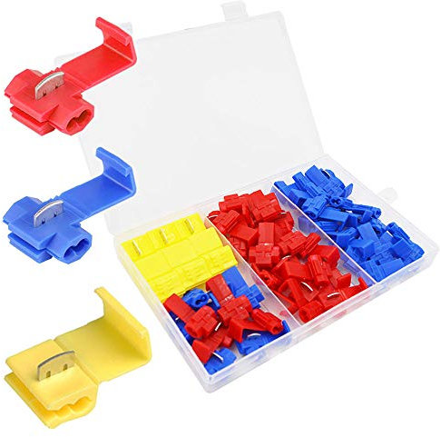 Senvenelec 50Pcs Terminale Connettore Connettore Rapido Filo Serratura Scozzese, Connettore Connettore Filo Scozzese, Connettore Connettore Diramazione Rapido - 22Pcs Rosso, 22Pcs Blu, 6Pcs Giallo
