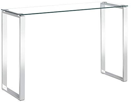 Charles Jacobs Clear Glass Console Table with Mirrored Finish Chrome Legs for Hallway Living Room Bedroom