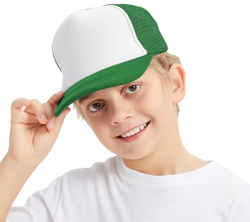 TopTie Kids 5 Panel Trucker Cap Mesh Snapback Hat Foam Front for Boys Girls Aged 3-7 Years Old-Green/White