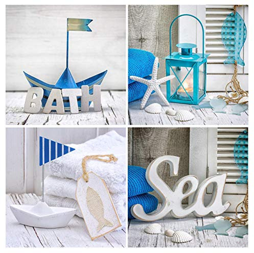 Glasbild 4er Set je 30x30cm Wandbild Glas Blau Bad Bath Deko Maritim Boot Schiff Sea Wanddeko Wellness