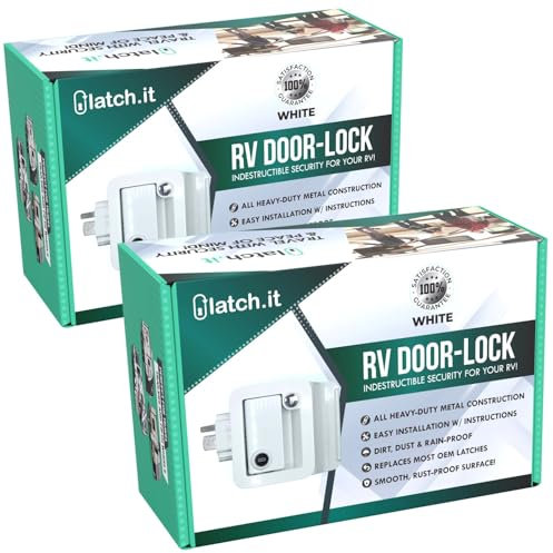 LATCH.IT White RV Door Latch | 2 Keyed Alike RV Door Locks for Travel Trailers | 100% Metal Camper Door Lock w/ 4 Keys | Easy-to-Install & Fits Most!
