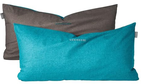 Schiesser Kissenhüllenset Doubleface | 2-teilig | Zweifarbig | Renforcé | 100% Baumwolle | Oeko-Tex Zertifiziert | Reißverschluss | 40x80cm | Türkis-Dunkelgrau
