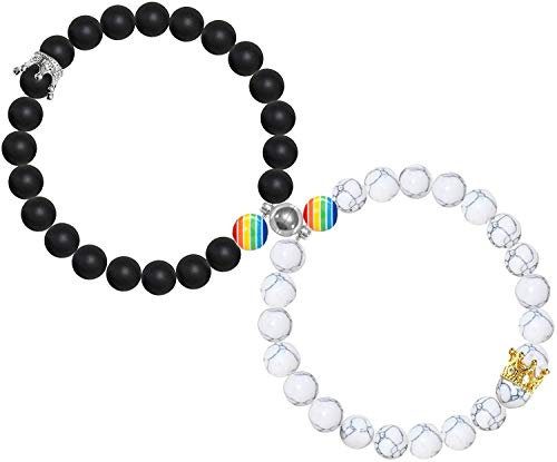 1Par Magnéticas LGBT Pulseras para Parejas Gay Lesbiana Bisexual Pulseras Rainbow Pride Gay Bracelet Atraer Magnética Parejas Pulsera Cuentas Pulseras Celebración del Día del Orgullo Gay Pulseras