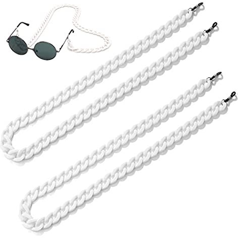 Aabellay 2 Stück Brillen Kette Mode Acryl Brillen Sonnenbrillen Lesebrille Rutschfeste Twist Link Brillenkette Brillenband mit Breiten Kettenglieder Vintage Brillenschnur – Weiß