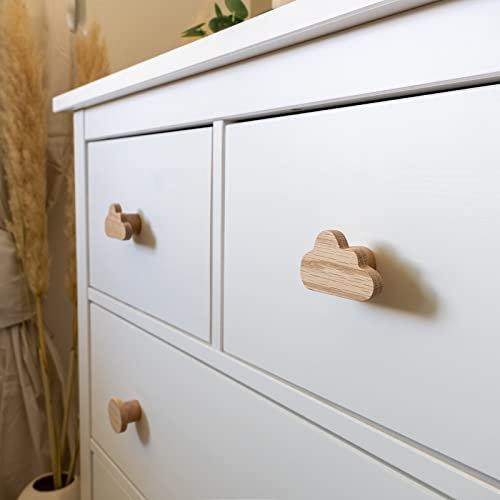 PLT 4 Stück Möbelgriffe für Kinderzimmer aus unbehandeltem Eichenholz im Wolken-Motiv, Knopf, Kommode für Schrank, Schublade, Kinderzimmer, Geschenkidee (4, Wolke)