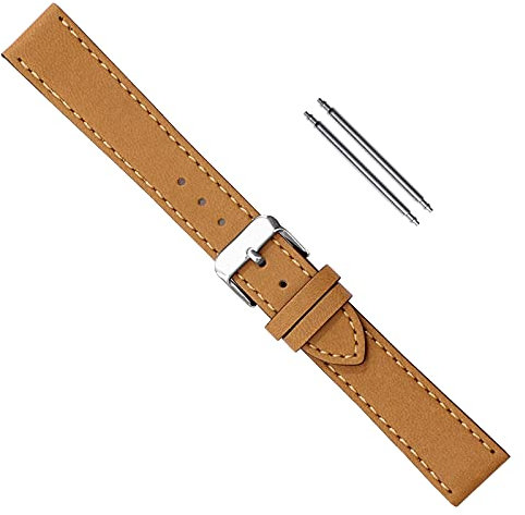 Uhrbanddealer Uhrenarmband 20mm Unisex Vegan Lederimitat aus Apfelfasern Hell-Braun matt Set 636420s