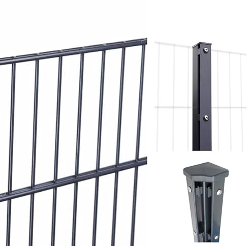 HORI Doppelstabmattenzaun Komplettset I je 200 cm Mattenzaun I Stabstärke 6/5/6 I Anthrazit, Grau RAL 7016 I Inkl. Lackstift I Höhe 163 cm - Länge 12 m - zum Einbetonieren