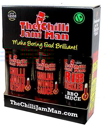 The Chilli Jam Man Hot Box - Set Of 3 Chilli BBQ Sauces - Hot Jamato, Rib Tickler & Carolina Wing In Gift Pack