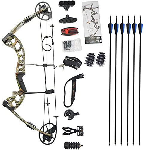 SHARROW Bogenschießen Compoundbogen Set 25-75Lbs Einstellbar 320FPS Jagdbogen Pfeil und Bogen Set Erwachsene Sportbogen Compound Bogen Set mit JagdzubehöR Carbonpfeile Rechte Hand (Camo+Pfeile)