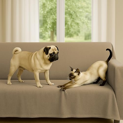 Byour3 - Sofaüberwurf 3 4 2 Sitzer Dicke Baumwolle Gemischter Sofa Cover Mehrzweck Sofabezug Auch Für Ecksofa L U Form Sofa-Couch Abdeckung Alles Abwaschbar Beständig (Beige, 3 Sitzer)