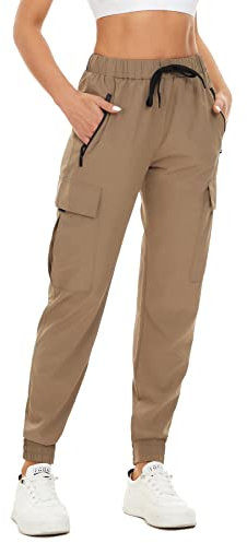 FANGJIN Pantalon Jogging Femme Séchage Rapide Pantalon Cargo Taille Haute Été Chino Bande Élastique Yoga Pants Crayon Casual Carotte Multipoche Kaki XL