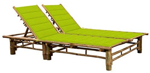 Mogou 2-Personen-Sonnenliege mit Auflagen, Gartenliege, Liegestuhl, Sonneninsel Outdoor, Sonnenstuhl, Gartenmöbel, Loungemöbel,Relaxliege, Bambus