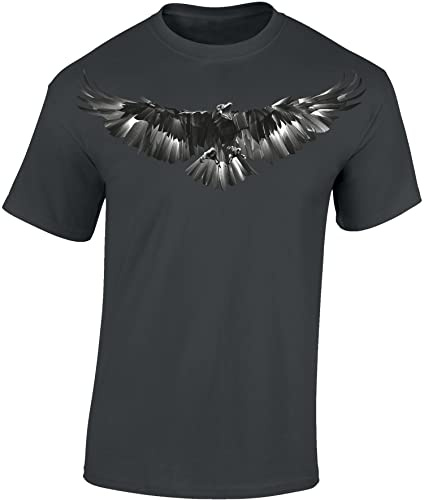 Baddery Wikinger T-Shirt Herren - „Rabe“ (Dark Grey XXL)