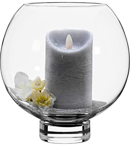 SOLAVIA Candle Holder Lamp Vase Open Large Glass Round Hurricane Ornament Wedding Décor, Housewarming Gift, H22cm D12cm