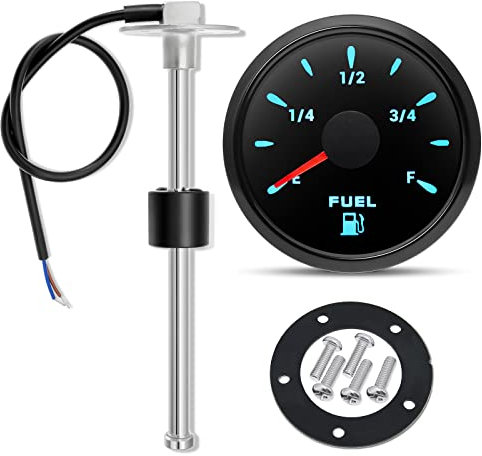Fuel Gauge with Fuel Level Sensor, 52mm Universal Car Fuel Level Gauge Tank Meter with 225mm Boat Fuel Sender Water Level Sending Units for Car/SUV/Boat/Truck/Motorcycle