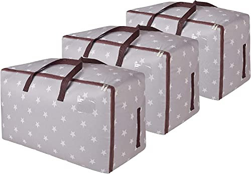 DOKEHOM 3 Stück 105L Extra Großen Kleiderständer Unterbettkommoden, Faltbare Organisator-Beutel für Deckbetten (Grau) EINWEG