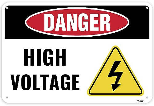 1PC Danger High Voltage Sign, 12 x 8 Inches - Aluminum - Caution Warning Electrical Shock Hazard Sign