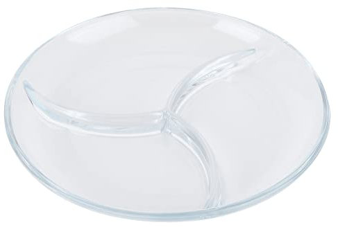 Assiette à Dîner Divisée, Assiette de Service en Verre Trempé avec 3 Grilles, Assiette à Dessert Réutilisable, Vaisselle Résistante à la Chaleur et Légère pour Gâteaux, Nouilles de Riz aux Fruits, par