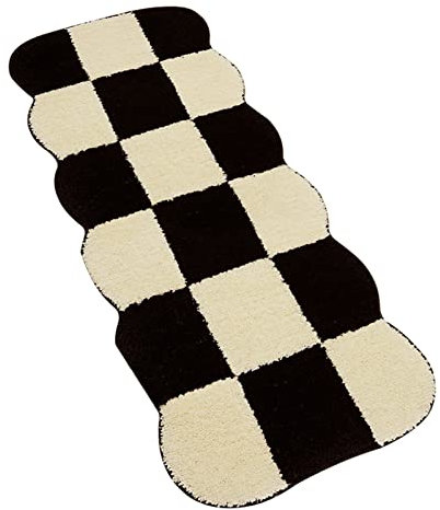 HUAOSN Tapis de Couloir Doux, Tapis de Cuisine Antidérapants, Tapis Moelleux en Peluche de Style Vintage à Carreaux Noirs et Blancs(Grille Noir et Blanc)