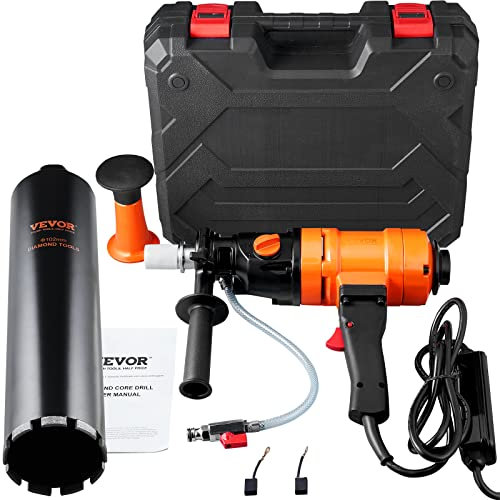 VEVOR Trapano a Colonna Elettrico Perforazione del Calcestruzzo Potenza Nominale 1500W Diametro 8-10,2cm, Macchina Carotatrice Elettrica a Umido Velocità 1100giri/min 2400giri/min con Livella a Bolla