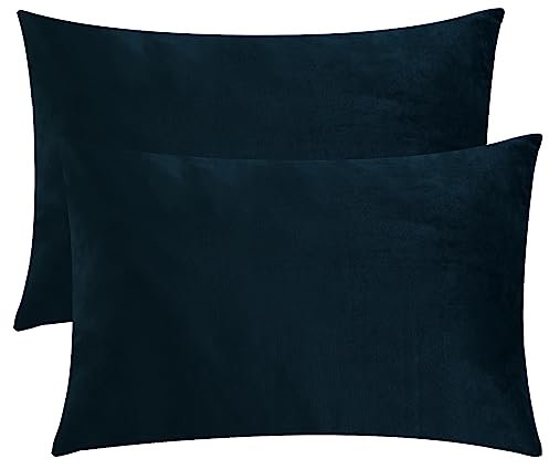 StangH Bett-Kissenbezug, dicker, weicher Samtstoff mit Reißverschluss für Bett/Couch/Sofa, Queen-Size-Größe (Marineblau, 50,8 x 76,2 cm) Kissenbezüge, 2er-Set, warmer, gemütlicher Kissenschutz