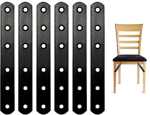 6 Pcs Flat Straight Brackets Durable Mending Plate for Wood 6 Holes Black Metal Joining Connector for Table Shelf Cabinet Bookshelves Bed