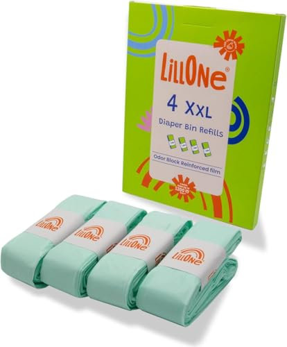 ﻿LillOne 4 Recharges XXL Extra Longues 10,5 m pour poubelles à couches – Compatibles avec Tommee Tippee, Angelcare, LitterLocker et autres – Film plus épais avec contrôle des odeurs