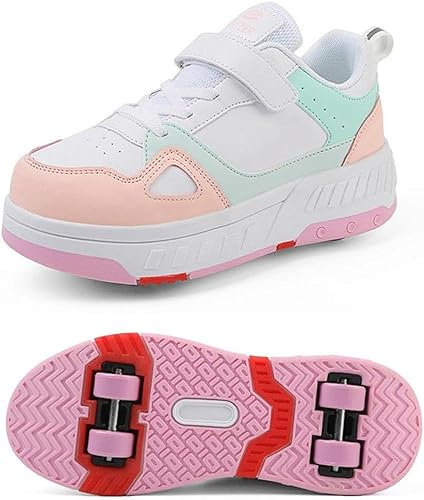 Scarpe Con Ruote Tecniche A Scomparsa Scarpe Da Skateboard Scarpe Sportive Bambini Pattini A Rotelle Scarpe Da Ginnastica All'aperto Ragazzi e Ragazze 4, rosa., 35 EU