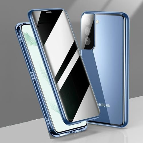 MEIQIBAO Hülle für Samsung Gala S23 (6.1) Magnetische Adsorption Metall Stoßstange mit 360 Grad Schutz Ultra Dünn Transparent Gehärtetes Glas Unterstützt drahtloses Laden,Blue