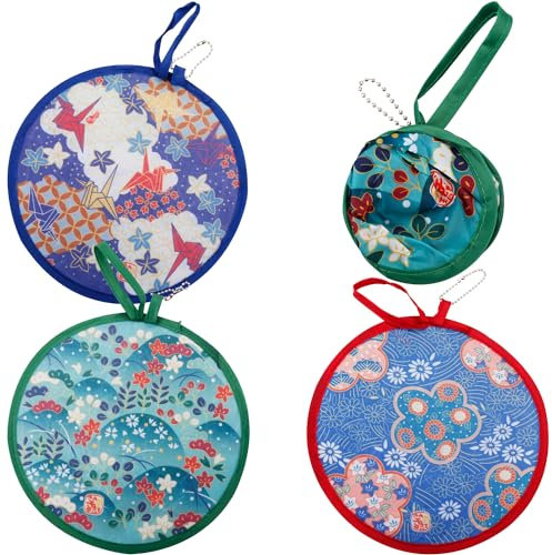 Vanyibro Runder Handventilator, japanischer Stil, faltbar, tragbar, für Festival, Kostüm, Hochzeit, Dekoration, zufällige Farbe, 4 Stück