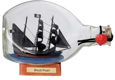 FLADO Black Pearl Schiff in Einer Flasche, Bootsmodell in Einer Dreiecksflasche, fertiges Modellschiff in Einer Glasflasche, kreative Bastelornamente (16,5 x 9 x 10,5 cm)