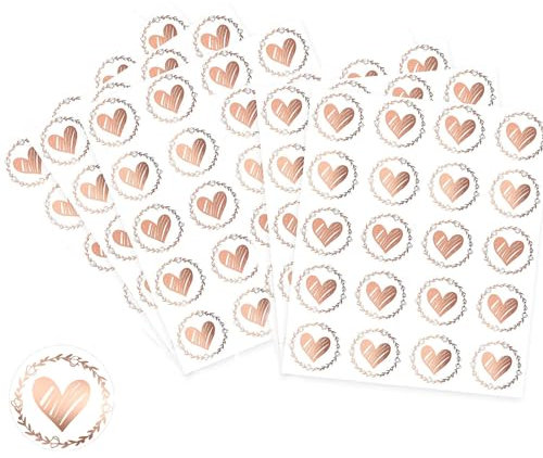 120 Stück Umschlag Aufkleber Herz, YiXuTag Briefumschlag Aufkleber Geprägtes Herz 3,2 cm Rund Herz-Aufkleber für Hochzeit Seinladungen Basteln, Umschlagaufkleber Siegelaufkleber(Roségold)